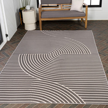 Arielle Mid-Century Modern Curve Stripe Reversible Machine-Washable Indoor/Outdoor Area Rug